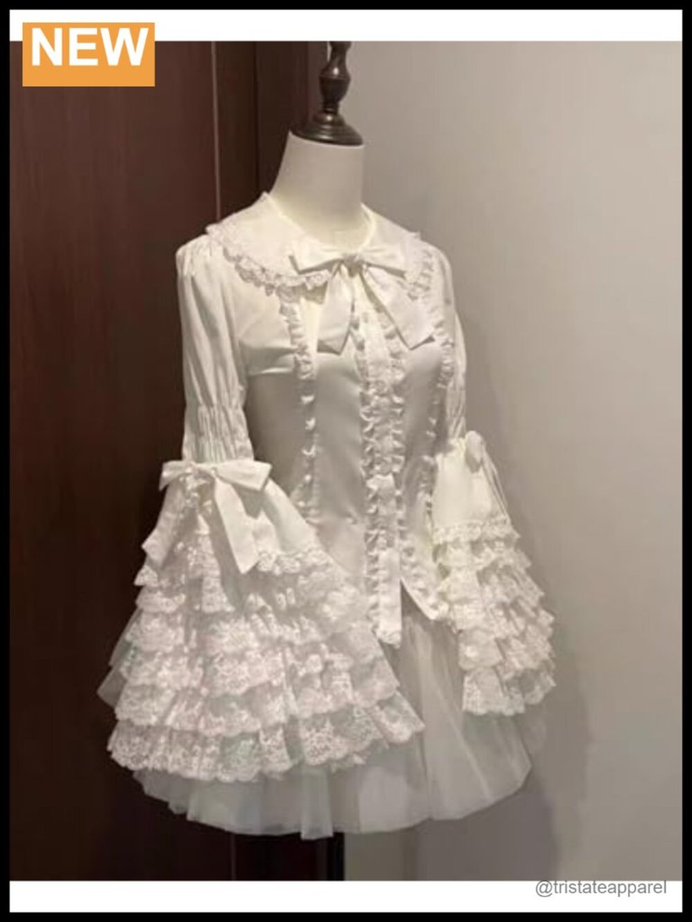 Lolita Flare Sleeve Lace Blouse Victorian Vintage Y2K Top - Picture 6 of 6